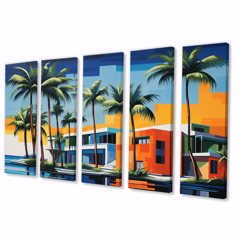 Pop Art Palm Beach en couleur II 5 pièces