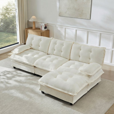 Canapé modulaire 107 places à 3 places Cloud, canapé modulaire avec assise profonde, coussins confortables en treillis, chenille respirante, beige