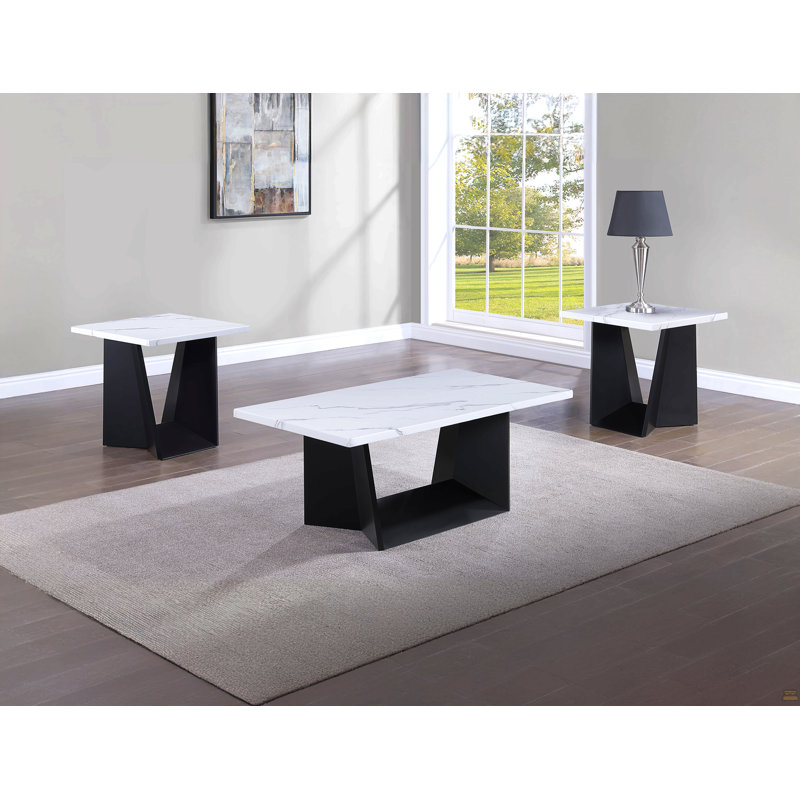 3Pc Modern Cocktail Set Coffee Table End Table