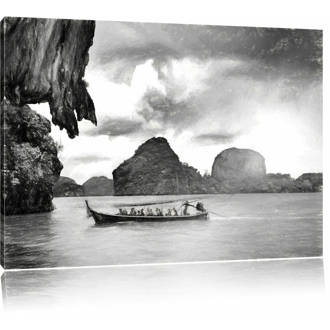 Leinwandbild "Thailand Phuket Paradies am Strand", Grafikdruck in Schwarz/Weiß