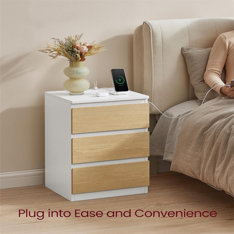 40cm W Manufactured Wood Bedside Table, White