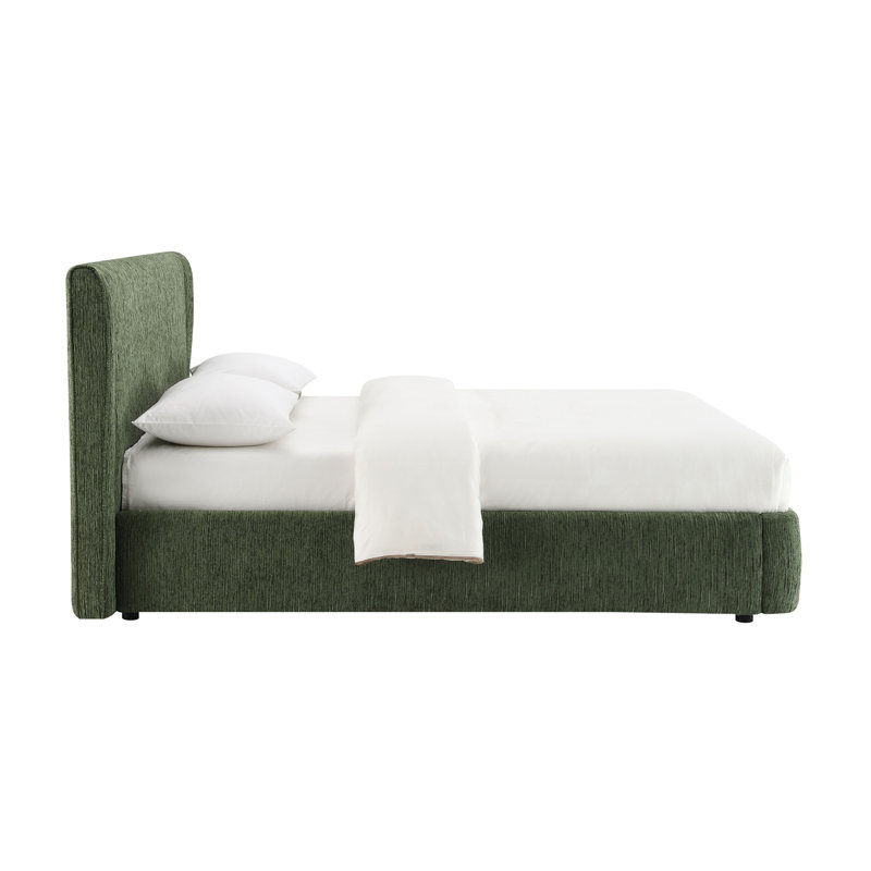 Cheryl Dark Green Chenille Queen Bed ( No Tool Required Assembly), Queen