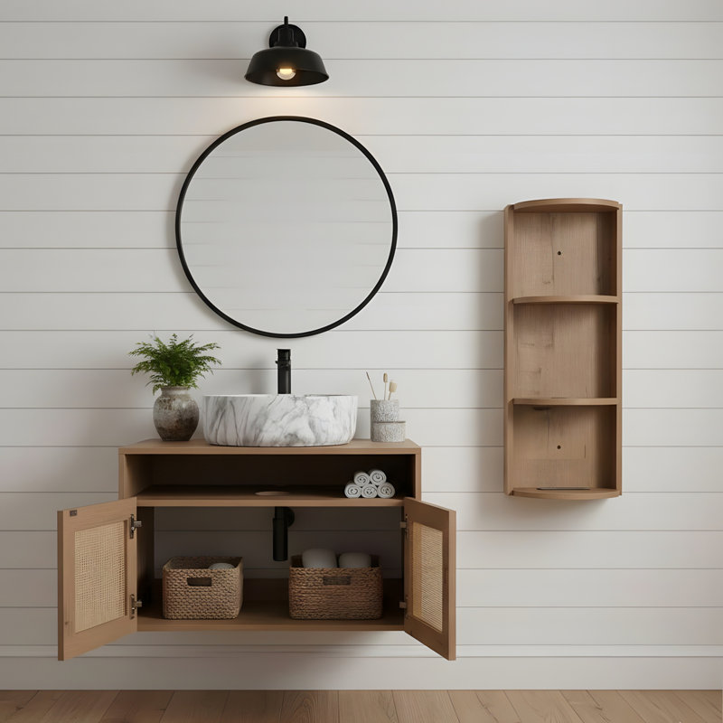 Meuble-lavabo de 30 pouces avec lavabo en céramique et tablettes de rangement