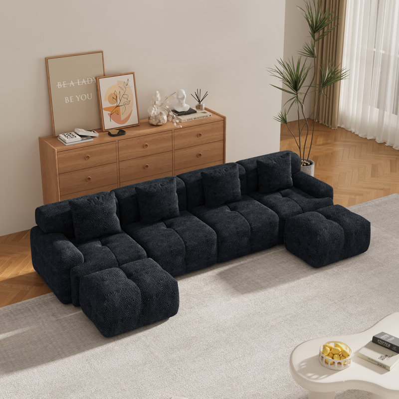 Canapé modulaire en forme de U de 135 po - Siège très profond pour 4 personnes et plus, sans assemblage, avec repose-pieds convertible et 4 coussins, tissu en velours moelleux, pour grand salon et cinéma maison, gris anthracite