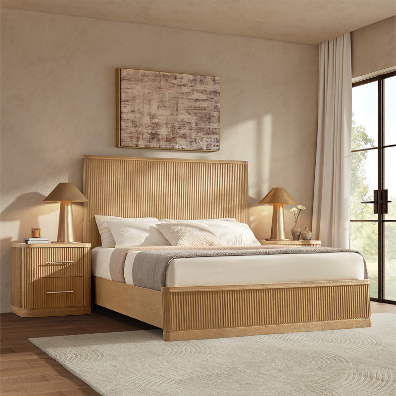 Graciana 60"H Modern Solid Wood Fluted Bed, Natural, Queen