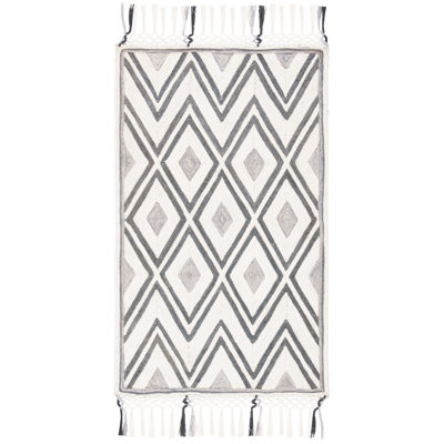 Gaetana Hand Tufted Jute/Cotton Geometric Rug in Gray/Ivory