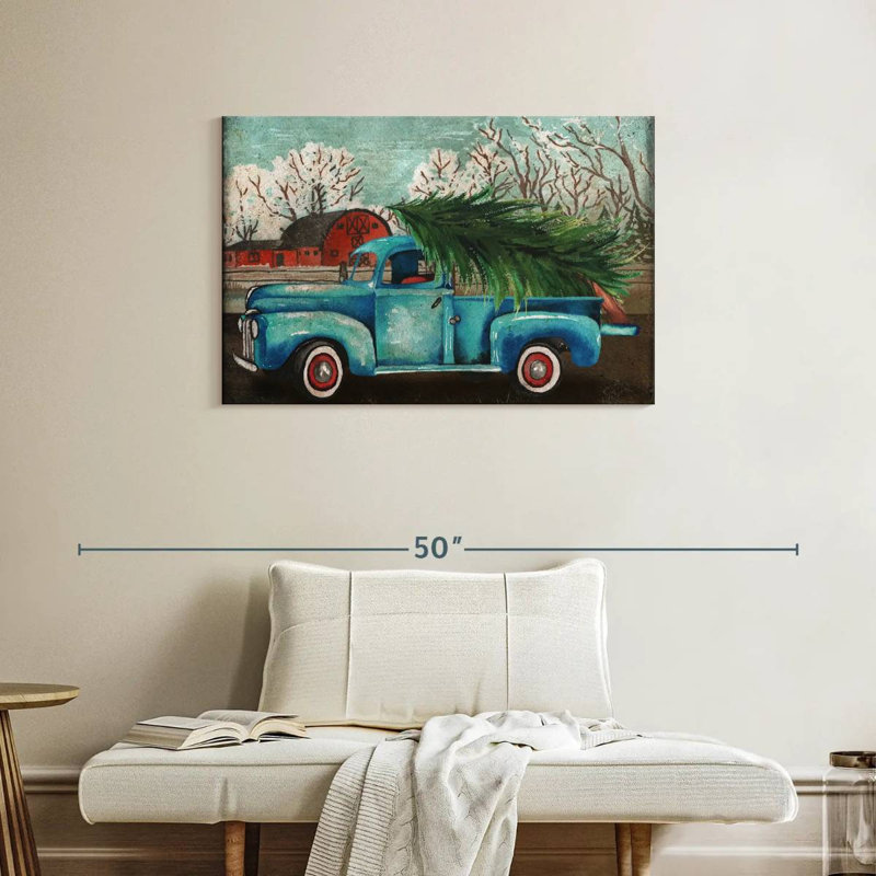 Camion bleu Mehar et arbre I, H 24 po x l 36 po