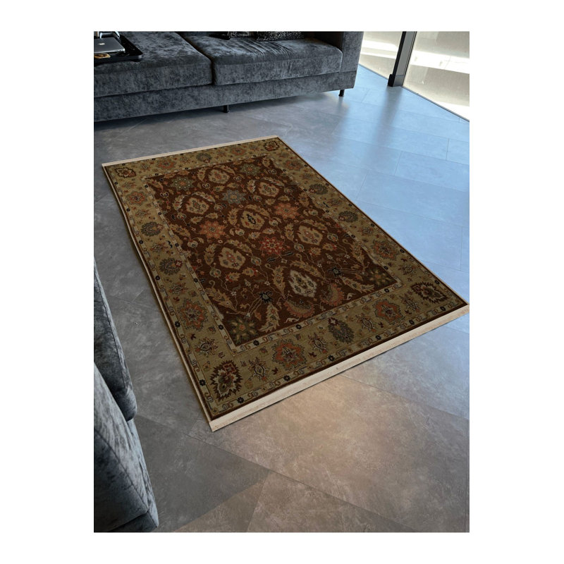 Tapis brun traditionnel lavable à la machine, Sous-tapis rectangulaire 2 pi 6 po x 4 pi 11 po