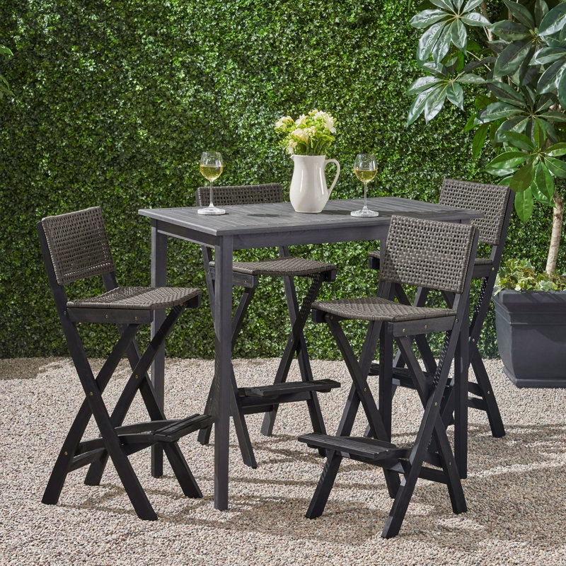Aiyden 4 - Person Acacia Wicker Patio Dining Set with Square Table, Dark Gray/Brown, 41" H x 45" L x 26" W