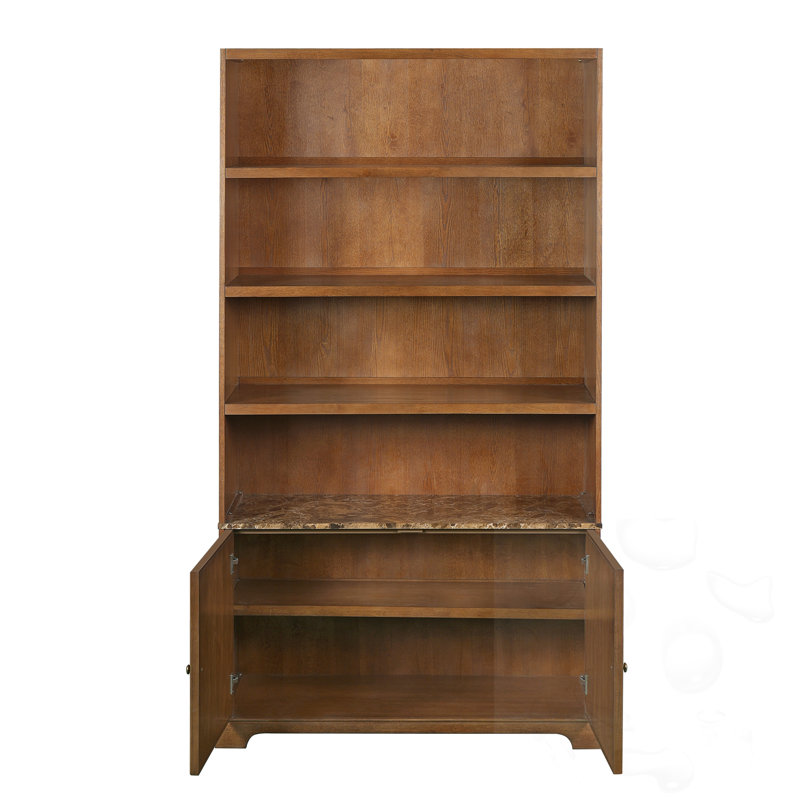 Bibliothèque autoportante avec tablettes ouvertes et armoire, Noyer