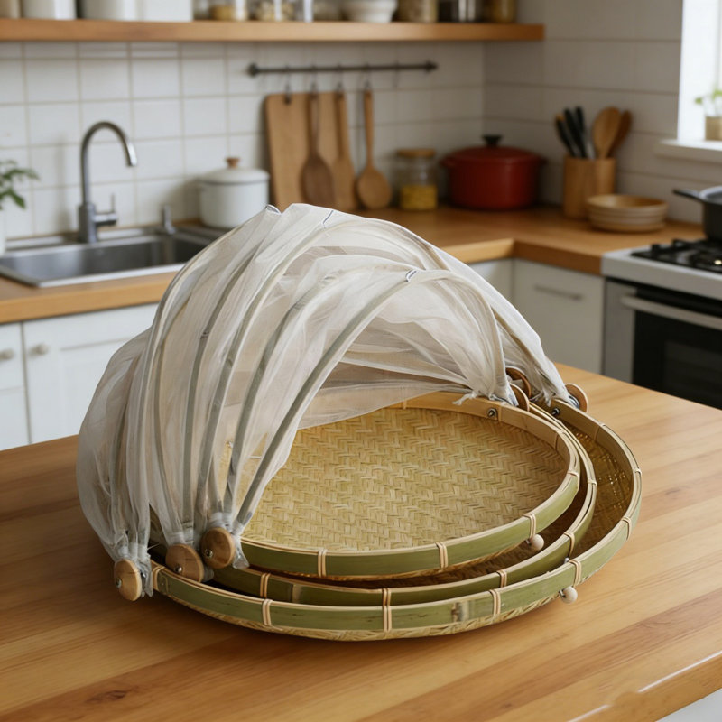 Ensemble de 3 paniers à linge ronds en bambou tissé à la main avec panier à légumes cuit à la vapeur et couvercle pour filet de légumes 11,8 po + 13,7 po + 16 po