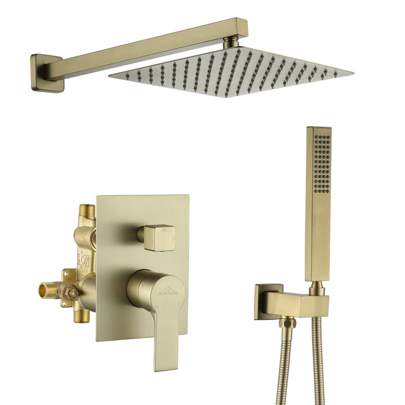 Brushed Gold 10'' Square Wall Mounted Rain Shower System