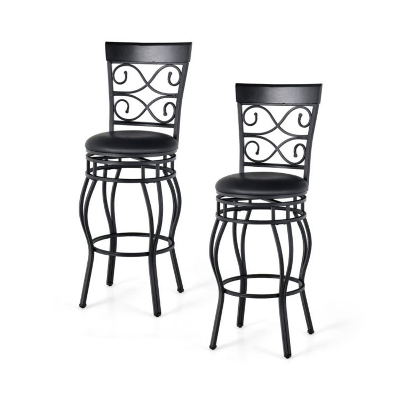 Ensemble de 2 tabourets de bar de 30 pouces avec dossier et repose-pieds, Noir