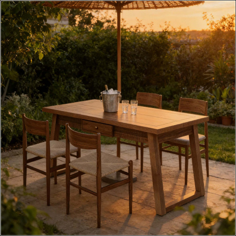 Table de salle à manger rectangulaire avec tiroir et pieds en bois massif (seulement 1 pièce)