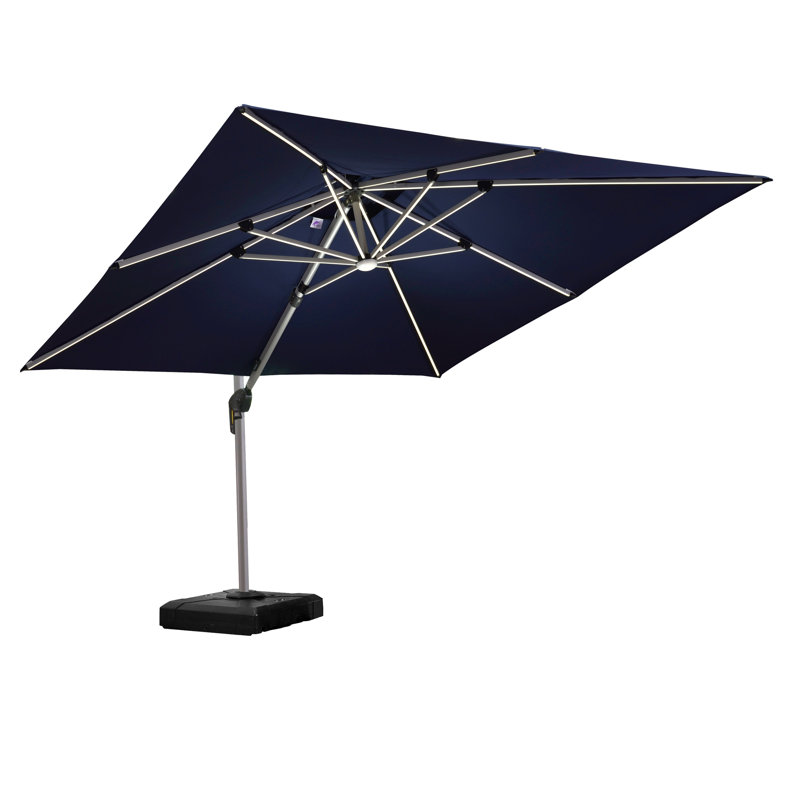9' x 12' Double Top Deluxe Rectangular Lighted Cantilever Umbrella,Navy, Navy Blue