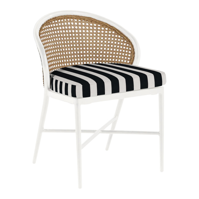 Chaise d'appoint d'extérieur Havana Cane N-Dura, Pas de soudure, Chalk/Natural Cane, Linen Navy