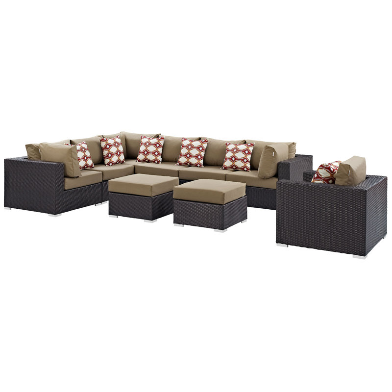 Convene 9 Piece Outdoor Patio Sectional Set, Mocha