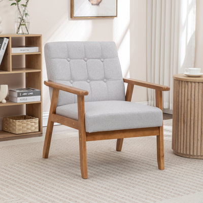 Nordic Style Solid Wood Upholstered Armchair