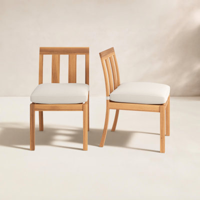 Melrose Teak Wood Premium All-Weather Wicker Outdoor Dining Side Chair with Cushion