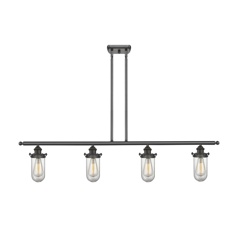Luminaire suspendu linéaire à 4 lumières pour îlot de cuisine Calixta, Transparent, Ampoule DEL 6 watts Vinage, Bronze huilé