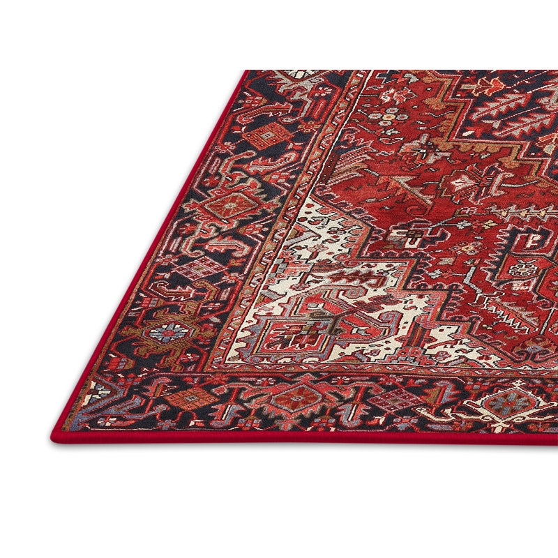 Tapis rouge/bleu marine traditionnel, Rectangle 5 pi x 7 pi