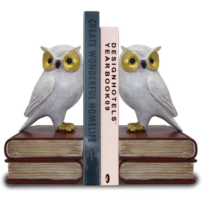 Book Ends For Shelves,Retro Owl Decorative Bookends,Cute Animal Book Holders For Kids Rooms,Offices And Bedrooms(White)