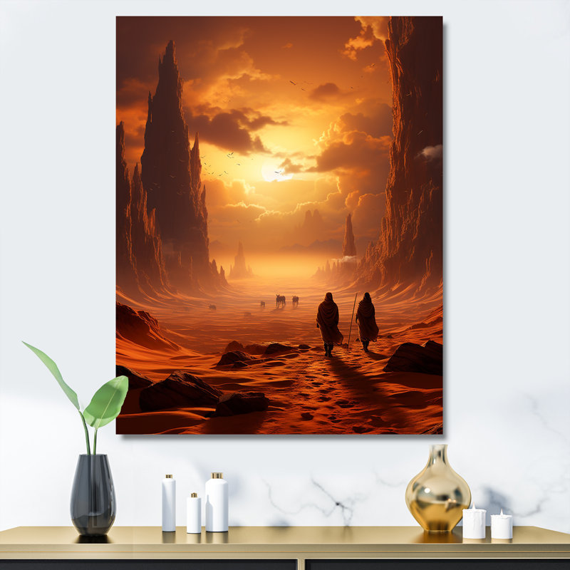 «Lonely Woman Walking in Desert III - Canyon et désert», art mural, Toile tendue, H 32 po x l 24 po