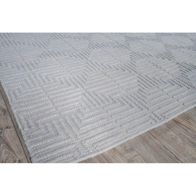 Manzoni Wool Geometric Area Rug in Navy, Rectangle 12' x 15', Gray