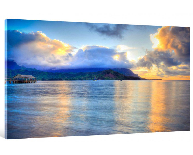 « hanalei bay hawaii îlot », reproduction de photo, H 9 po x l 12 po, Toile tendue