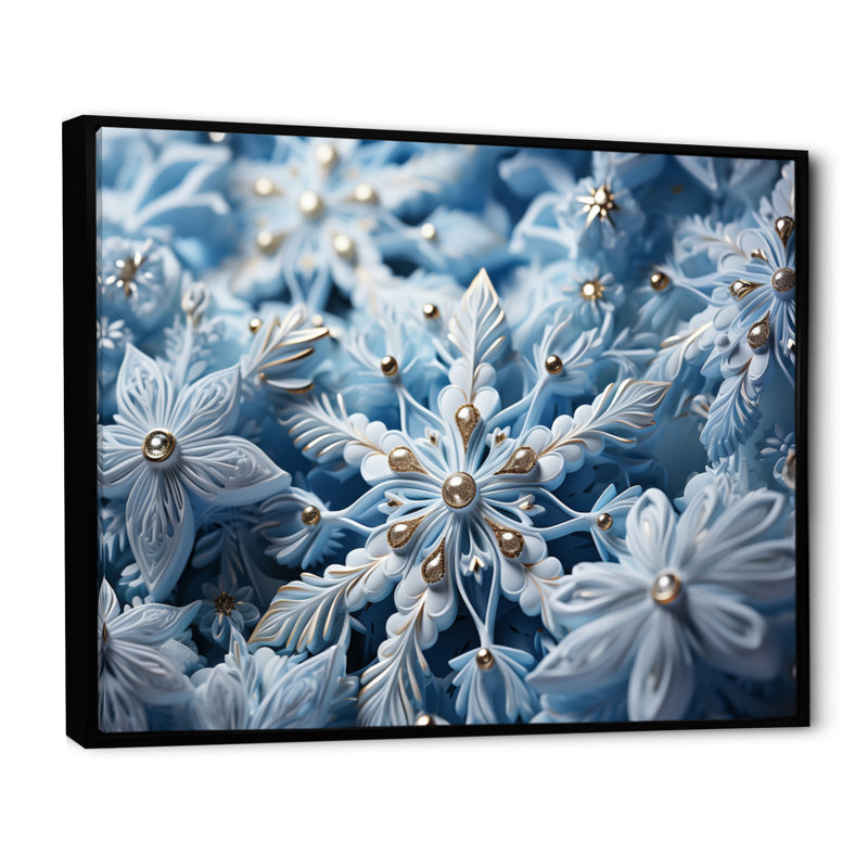 Flocons de neige scintillants I - impression, H 12 po x l 20 po x P 1 po, Cadre flottant noir