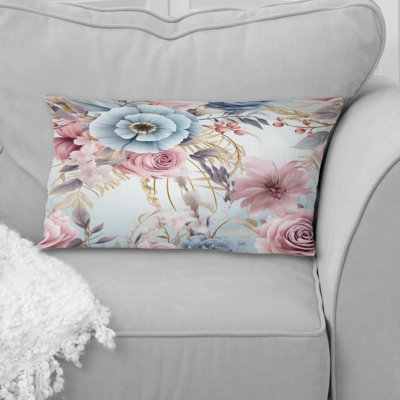 Pink And Blue Dreamcatchers Boho Pattern I - Floral Printed Throw Pillow