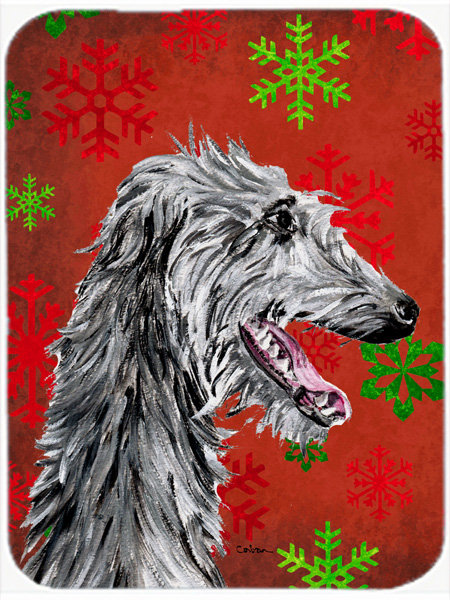 The Holiday Aisle Ashlynn Scottish Deerhound Glass Cutting Board, Red/Green