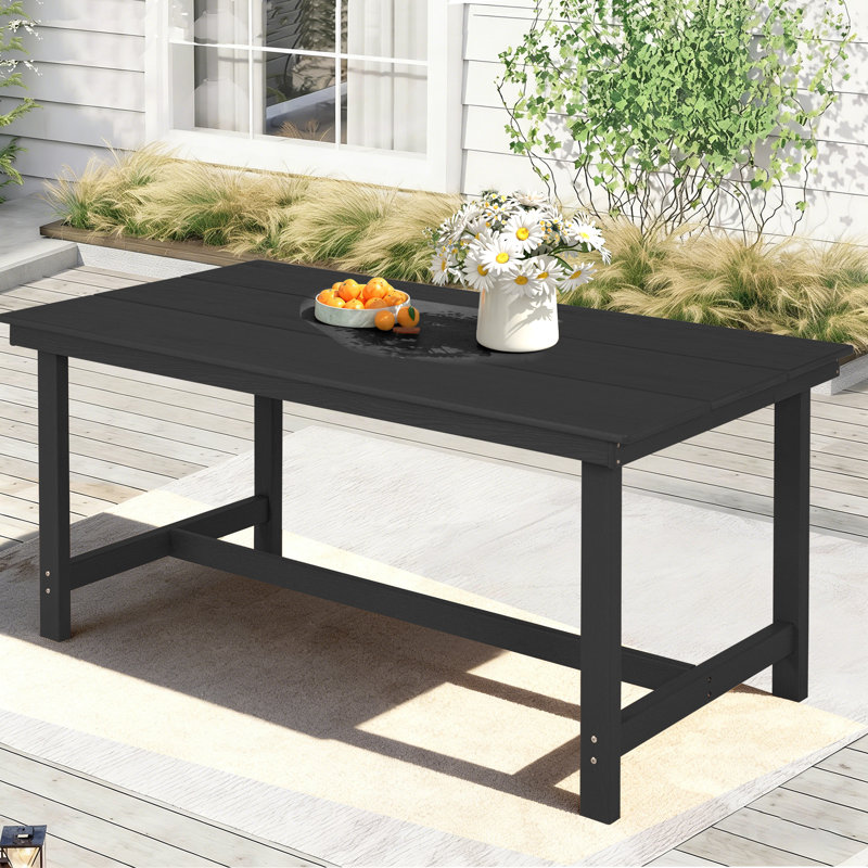 Table de salle à manger en PEHD avec trou pour parasol, Noir