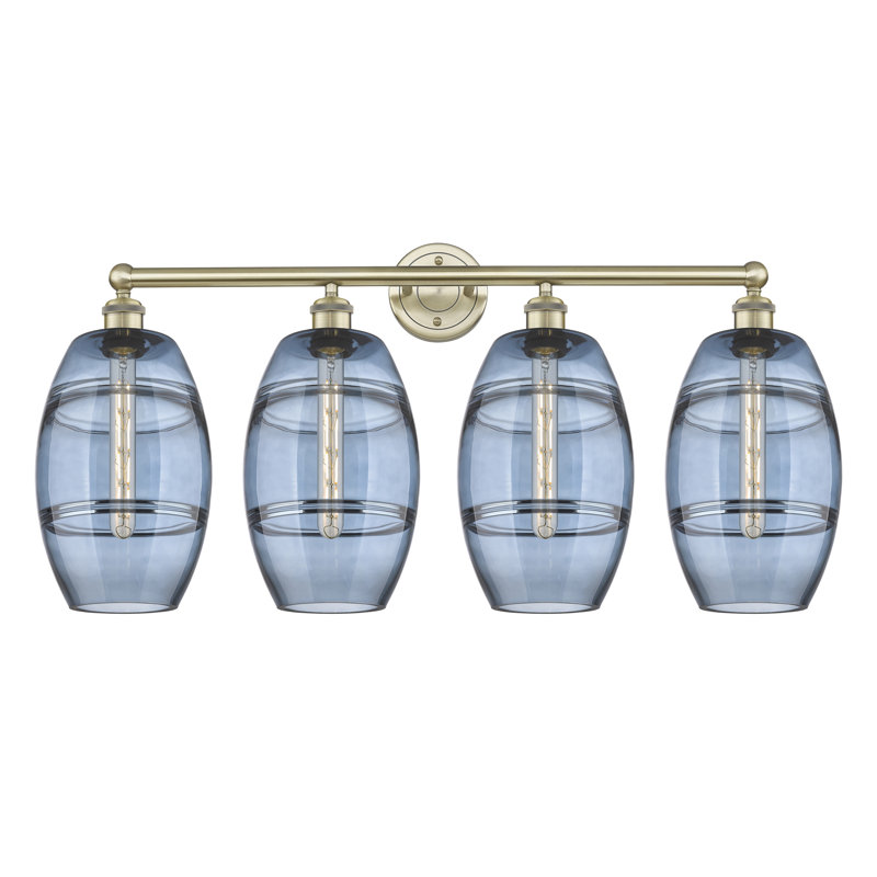 Éclairage pour meuble-lavabo à 4 lumières à intensité variable Dundrod, Bleu princesse, Laiton antique