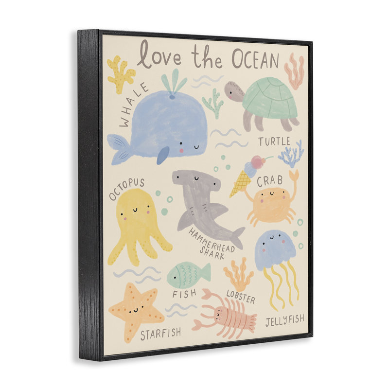 «Love The Ocean Creatures», estampe numérique encadrée par Lisa Barlow, Giclée encadrée noir minuit, H 20 po x l 16 po