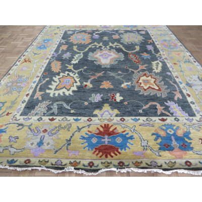 Tapis décoratif en laine noué à la main de conception unique Oushak/gris anthracite Peshawar 7 pi 11 po x 9 pi 10 po Abdirizaq
