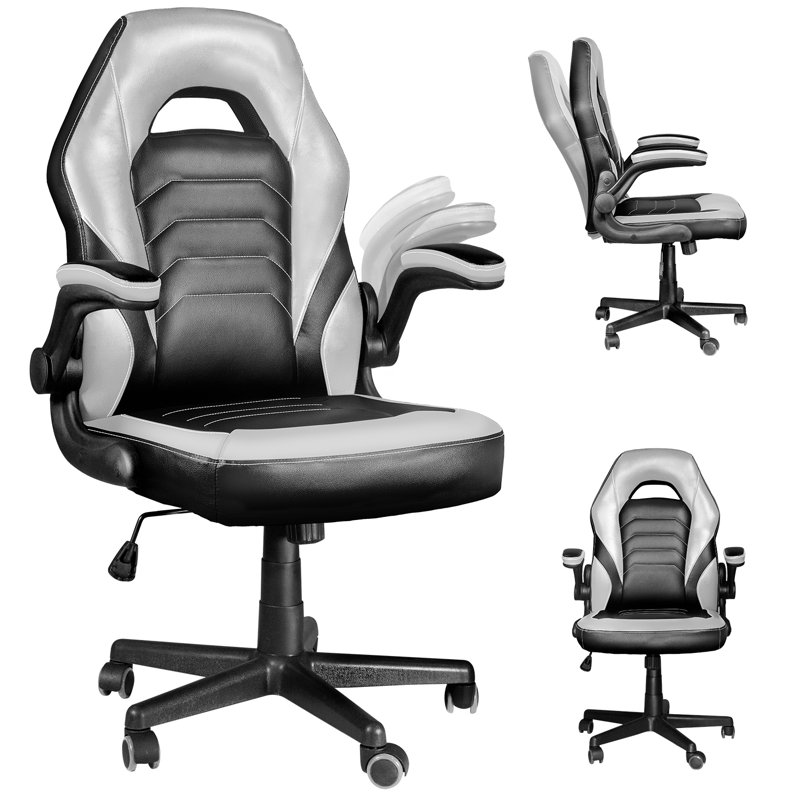 Fauteuil de jeu et de course pivotant réglable en cuir Inbox Zero Racing, gris