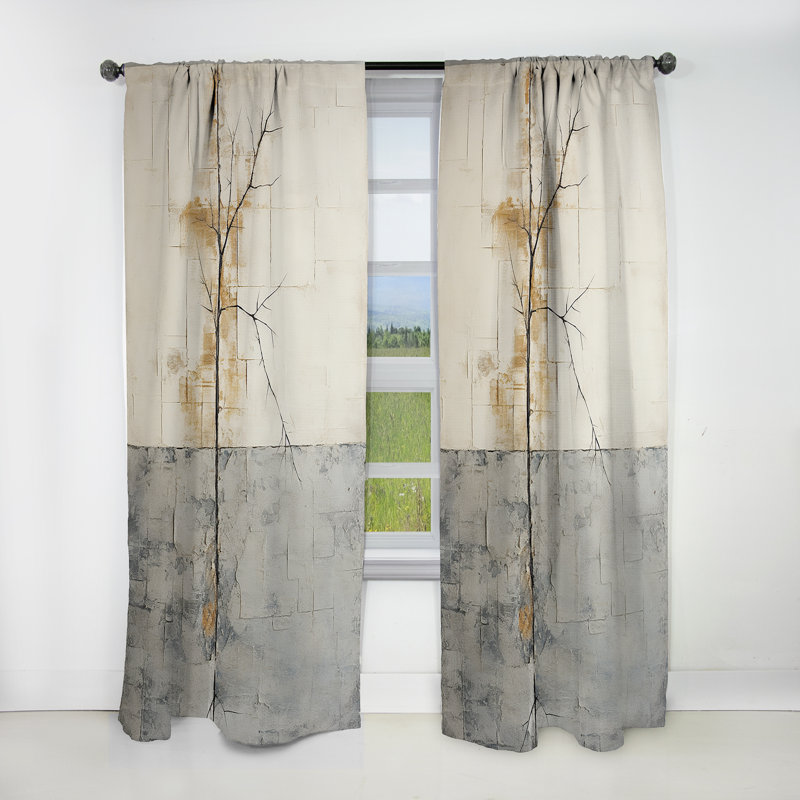 Grey And White Nature Split - Abstract Shapes Blackout Abstract Curtain - 1 Panel, 52" W x 95" L