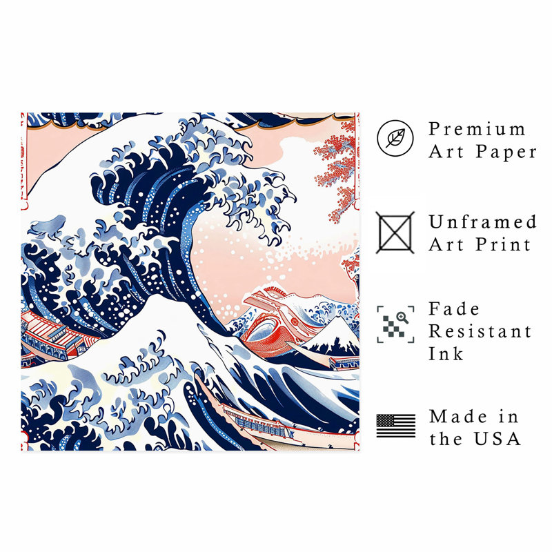 Plage et bord de mer japonais Kanagawa Wave VI, reproduction d'art non encadrée, H 12 po x l 12 po