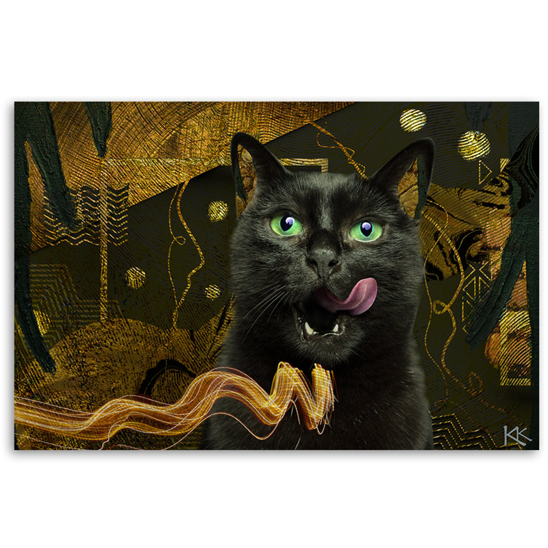 Black Cat Gold Abstraction - Wrapped Canvas Art Print, 60cm H x 90cm W