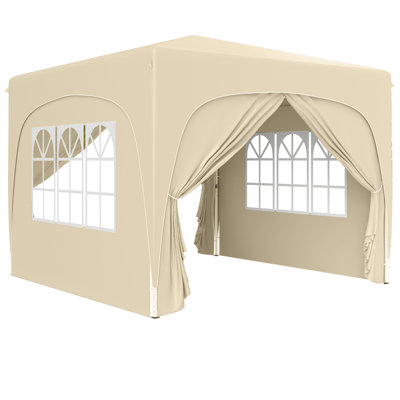 3 X 3m Pop-up Gazebo Shelter, Upf50+ Uv Protective Canopy, 3-level Height Adjustable Metal Frame, Windows & Doors, 4 Guy Ropes & 12 Ground Stakes, Carry Bag, Outdoor Garden Tent, Sand