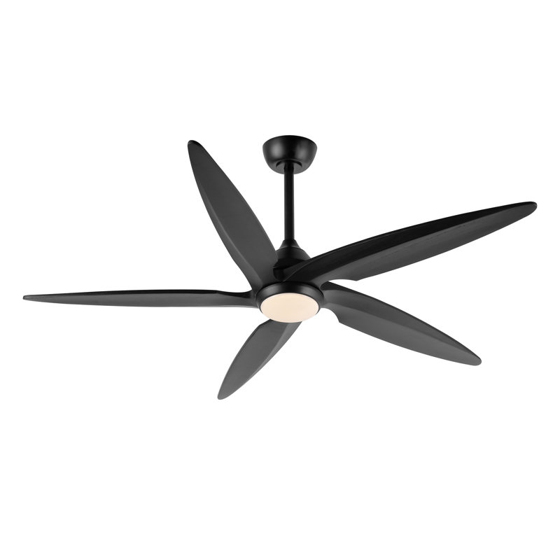 Ventilateur de plafond en bois massif à 5 pales Chanille avec lumière DEL et télécommande, 54", Noir, Noir mat