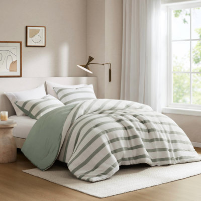 3 - Piece Sage Dyed Comforter For King/ King Beds, All Season Use, Modern Minimalist Style, Ultra Soft Back, Standard With Subtle Crinkled Look, 100, Low Maintenance Luxury