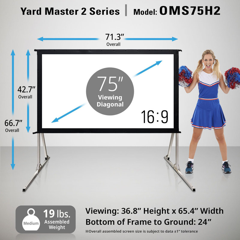 75" Black and White Portable Projection Screen with Aluminum Legs