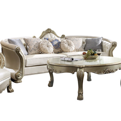 Dresden II Sofa with 7 Pillows in Pearl and Gold Patina