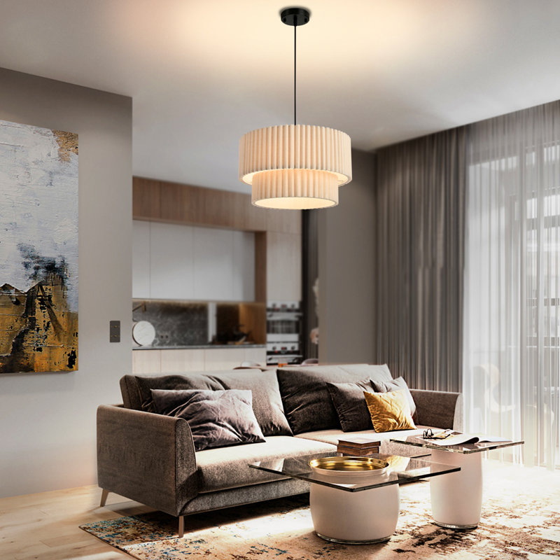 2-Tier Modern Beige Pleated Fabric Pendant Light
