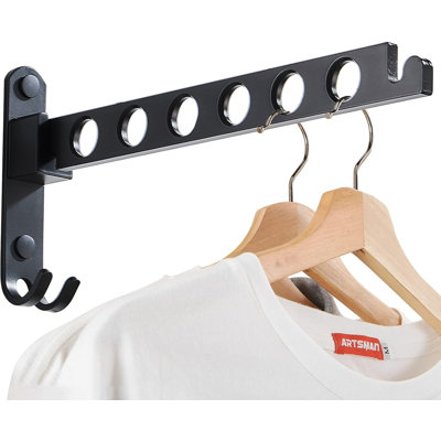 Retractable Folding Wall Mounted Clothes Hanger Rack Clothes Storage Organizer Laundry Coat Hanger Sturdy Hanging Dryer Rack (One Pack, Black)