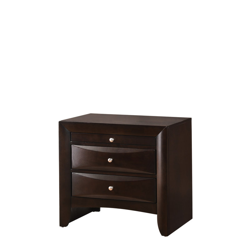 Table de chevet en bois massif brun - 2 tiroirs de style contemporain avec tiroirs