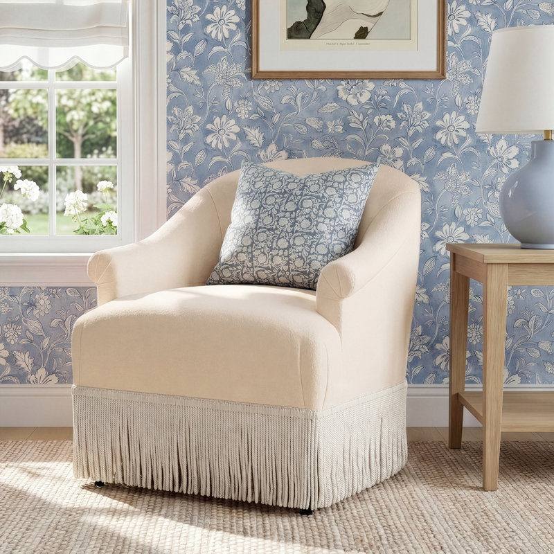 Callie Upholstered Wingback Chair, Black, Classic Navy Linen