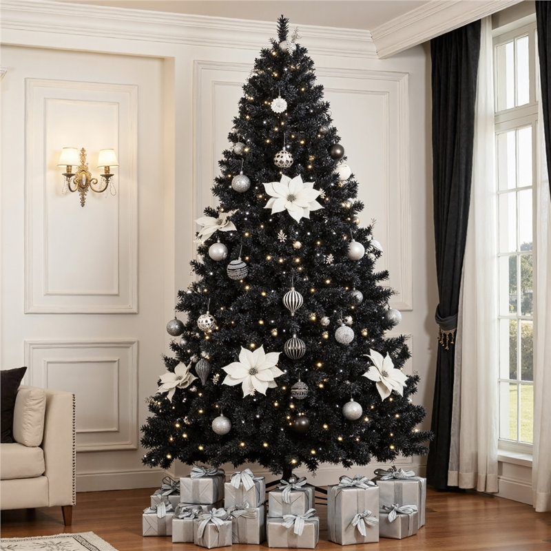 Easy Set-Up Lighted Spruce Black Christmas Tree, 6'